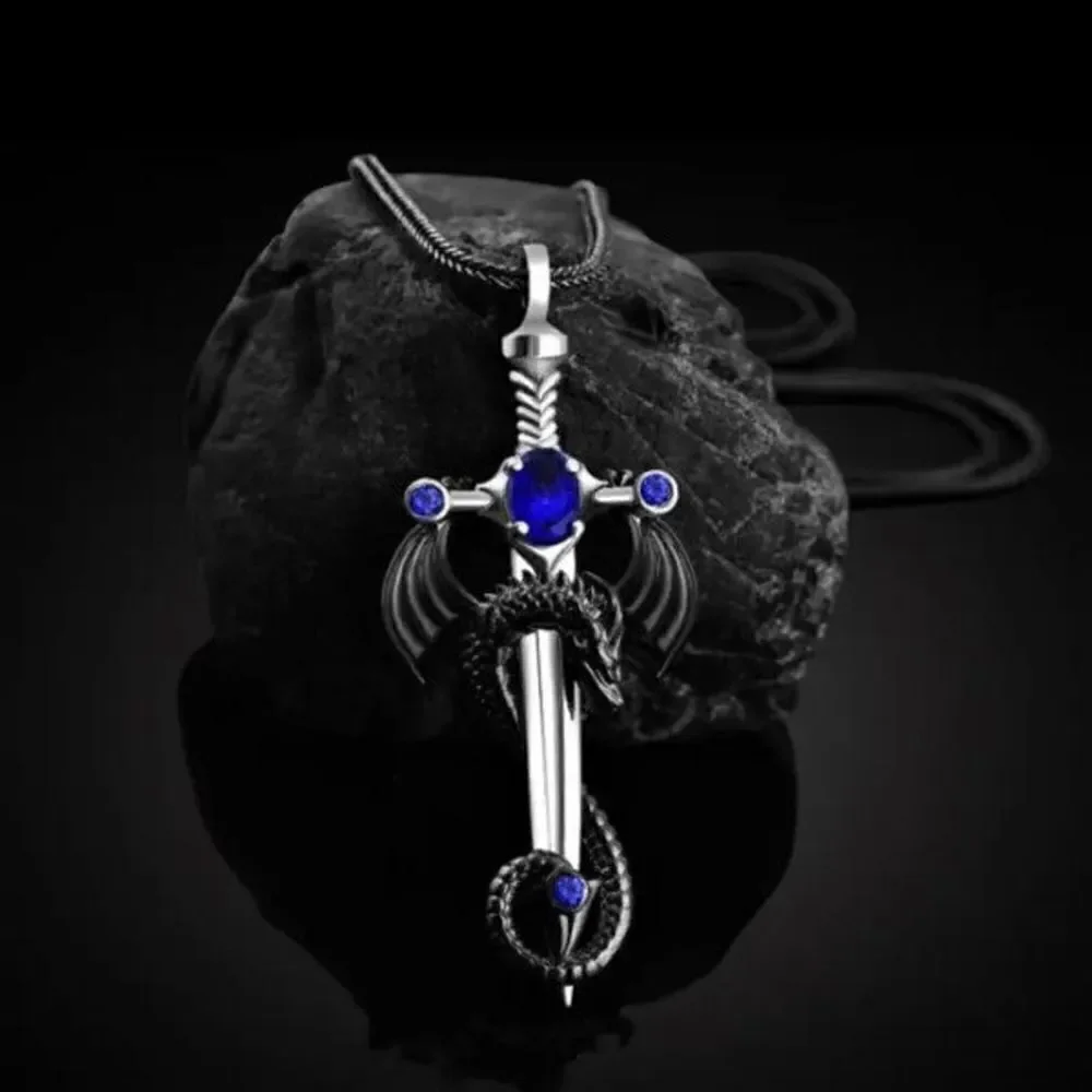 Dragon Sword Sapphire Pendant Necklace